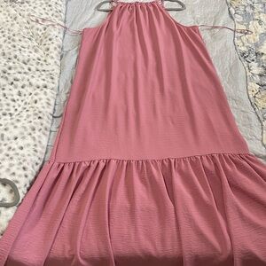Pink Tiered Maxi Sundress Halter Neck